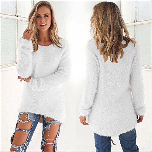 SHOBDW Mujer Suéter para Mujer Cuello Redondo Cárdigan Ocasional Sólido Suelto Otoño Invierno Tops de Manga Larga Cálido Prendas de Punto Jersey Jerséis Blusa Abrigo Vestido(Blanco,M)