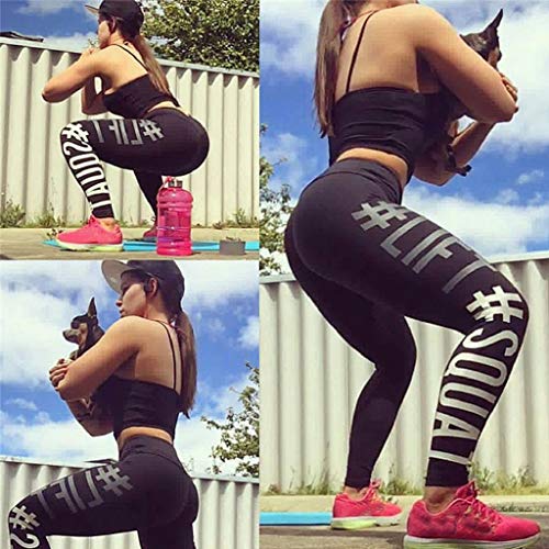 SHOBDW Mujeres Carta de Moda Estirar Imprimir Push Up Entrenamiento Leggings Gimnasio Deportes Gimnasio Cintura Alta Mallas para Correr Pantalones de Yoga Pantalones Deportivos Suaves(Negro,S)