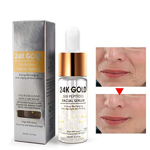 Shouhengda 24k Oro ácido hialurónico suero, Foil Hexapeptide Esencia hidratante reafirmante piel, cara fluida de belleza y hidratante corporal para la cara/cuello /