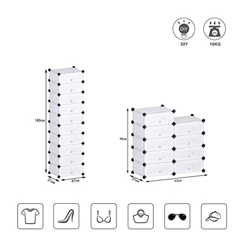 SIMPDIY Zapatero Cubos,1x10 Cubos Almacenamiento zapateros Modular, Unidad Gran Capacidad organizadores Zapatos con Door, Shoes Cubo Almacenamiento Botas en la Entrada la Sala Estar (47x37x180cm)