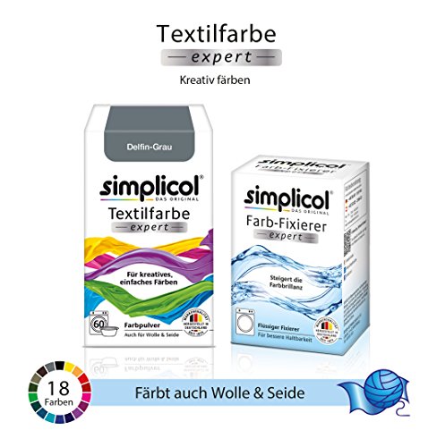 Simplicol Expert + fijador del Color Paquete de Kombi Fabric Dye: Tinte de Coloración para Textiles: Lavado a Mano o Lavadora - Gris