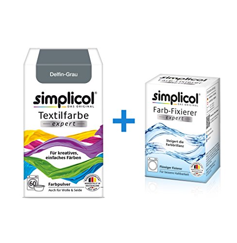 Simplicol Expert + fijador del Color Paquete de Kombi Fabric Dye: Tinte de Coloración para Textiles: Lavado a Mano o Lavadora - Gris