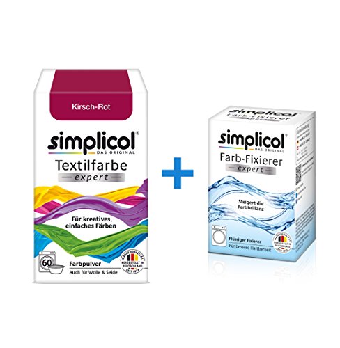 Simplicol Expert + fijador del Color Paquete de Kombi Fabric Dye: Tinte de Coloración para Textiles: Lavado a Mano o Lavadora - Rojo chereza