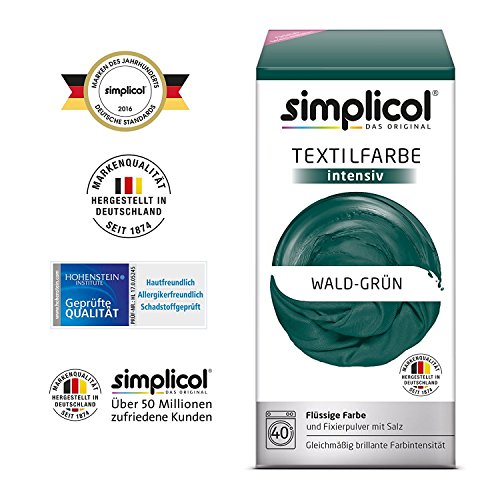 Simplicol Kit de Tinte Textile Dye Intensive Verde: Colorante para Teñir Ropa, Tejidos y Telas Lavadora, Contiene Fijador para Colorante Líquido, Anti Alérgeno, No Destiñe, Seguro para su Lavadora