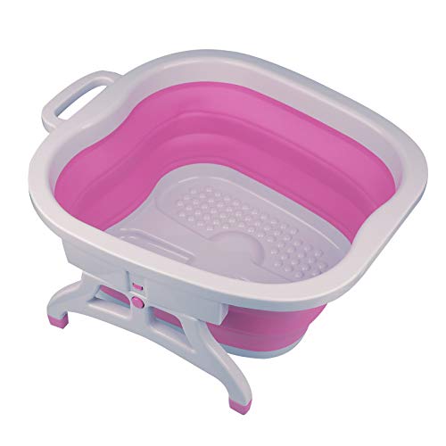 Sinbide Masajeador SPA para Pies Baño para su Relajación y Rejuvenecimiento Bañera de Pies Goma Cucharón con Burbujas Azul Rosa Plegable (Rosa)