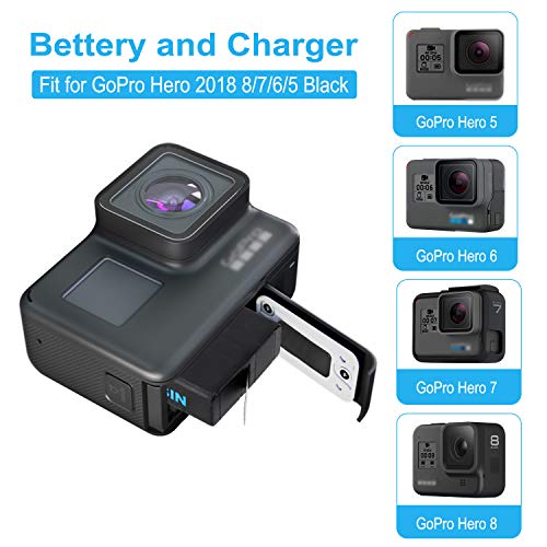 Sjpzwcrl Cargador con Paquete de 2 baterías de Repuesto para Hero 8 7 6 5 Black Hero 2018 Caja de Cargador portátil de 3 Canales para GoPro con Cable USB Tipo C