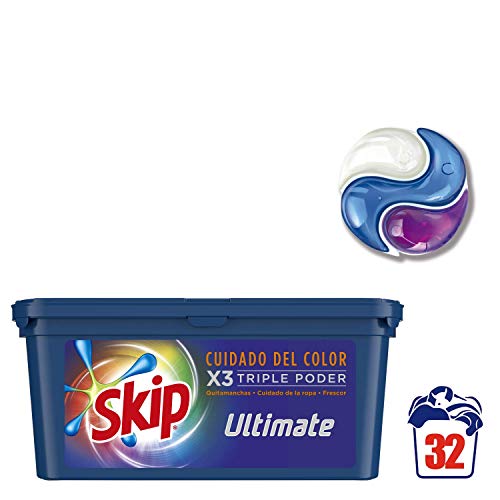 Skip Ultimate Triple Poder Cuidado del Color Detergente Cápsulas para Lavadora - Paquete de 3 x 32 lavados - Total: 96 lavados