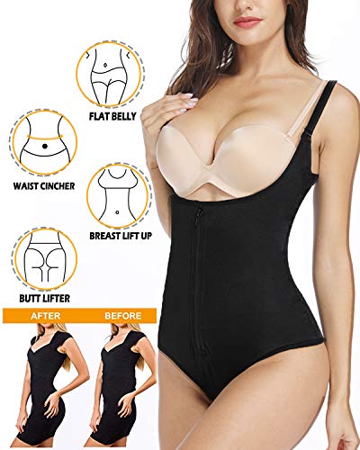 SLIMBELLE Body Reductor Sin Costuras Latex Fajas Reductoras Adelgazantes Mujer Corsé Modeladora Postparto Colombiana Body Shaper Nergo Beige (Negro(Zip), Large=ES 40)