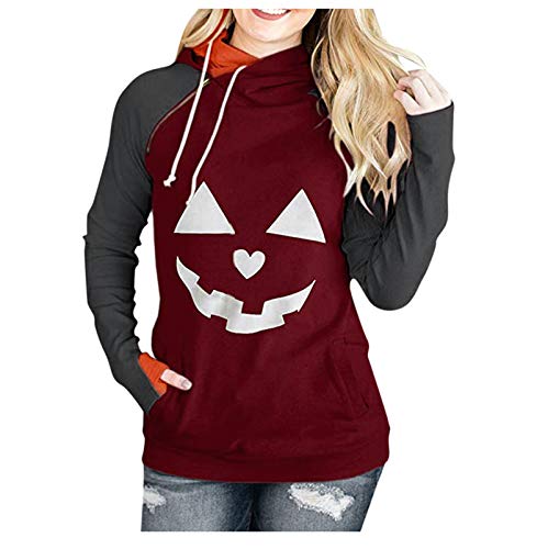 SLYZ Mujeres Europeas Y Americanas Otoño/Invierno Nuevo Suéter De Mujer con Capucha Y Estampado De Calabaza De Halloween