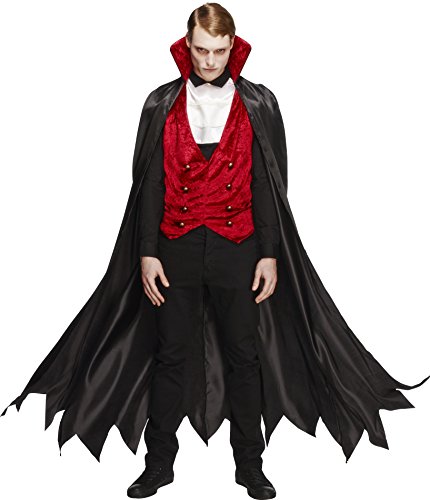 Smiffy's-29991L Halloween Disfraz Fever de Vampiro, con Chaleco, Capa y Corbata, Color Negro y Rojo, L-Tamaño 42"-44" (29991L)