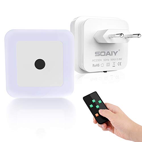 SOAIY [2 PCS] Luz nocturna LED regulable con control remoto, Luz Orientación con temporizador mando a distancia para habitaciones, dormitorios y pasillos para niños, Blanco Cálido 2300K