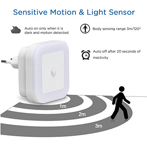 SOAIY Lámpara Nocturna automática de luz LED, Mini ahorro de energía con Enchufe, Luz de bebé, Lámpara de dormitorio en el pasillo, Blanco Cálido