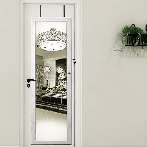 sogesfurniture Espejo Joyero, Armario para Joyas, Montura para Puerta Joyero Pared Espejo con Gabinete con Luces LED, Lacado Blanco y Terciopelo Negro Interior, BHEU-QH-7025