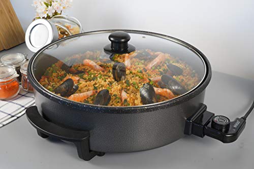 SOGO SS-10105 Multicazuela Eléctrica. Paellera, Sartén Eléctrica para Paella y Pizza, con Revestimiento de Piedra de 42cm de diámetro y 9cm de Profundidad. Base Antiadherente Libre de PFOA. 1500W