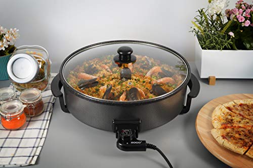 SOGO SS-10105 Multicazuela Eléctrica. Paellera, Sartén Eléctrica para Paella y Pizza, con Revestimiento de Piedra de 42cm de diámetro y 9cm de Profundidad. Base Antiadherente Libre de PFOA. 1500W