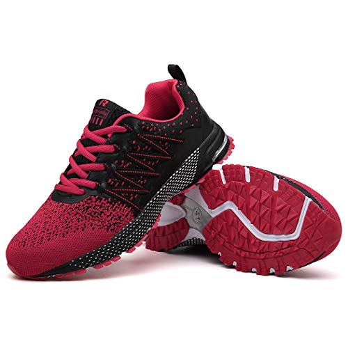 SOLLOMENSI Zapatillas de Hombres Deporte Running Zapatos para Correr Gimnasio Sneakers Deportivas Padel Transpirables Casual Montaña 46 EU A Rojo