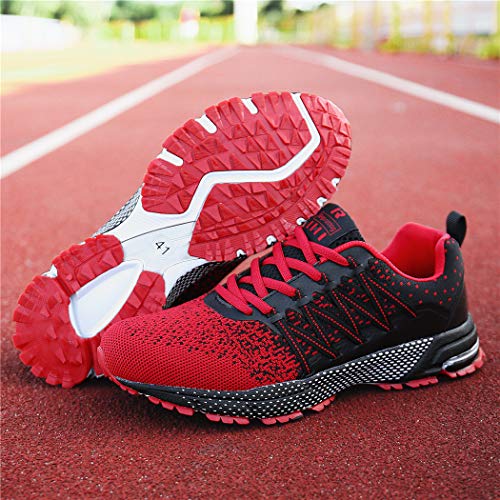 SOLLOMENSI Zapatillas de Hombres Deporte Running Zapatos para Correr Gimnasio Sneakers Deportivas Padel Transpirables Casual Montaña 46 EU A Rojo