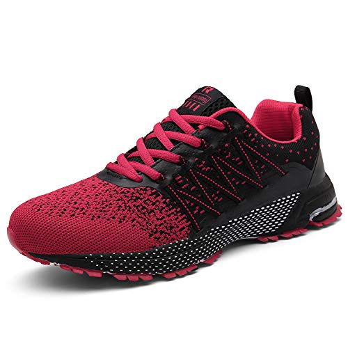 SOLLOMENSI Zapatillas de Hombres Deporte Running Zapatos para Correr Gimnasio Sneakers Deportivas Padel Transpirables Casual Montaña 46 EU A Rojo