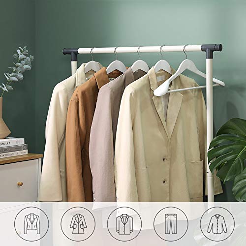 SONGMICS Perchas para Trajes, Juego de 6, Perchas de Madera Maciza con Hombros Extra Anchos, Antideslizantes para Trajes, Abrigos, Pantalones, Gancho Giratorio 360°, Blanco CRSH06WT