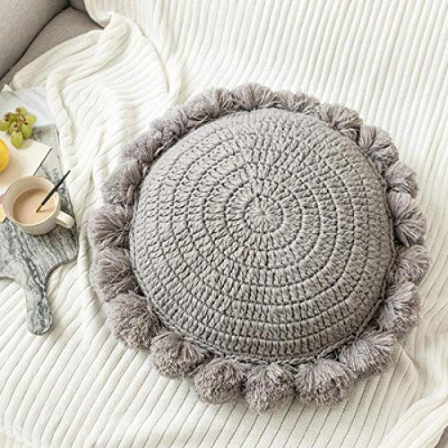 Soul hill Nordic Bola de Hadas Viento Almohada Redonda Hecha a Mano Tejida esponjosa cojín del sofá decoración de la habitación Modelo Simple Gris 45x45cm