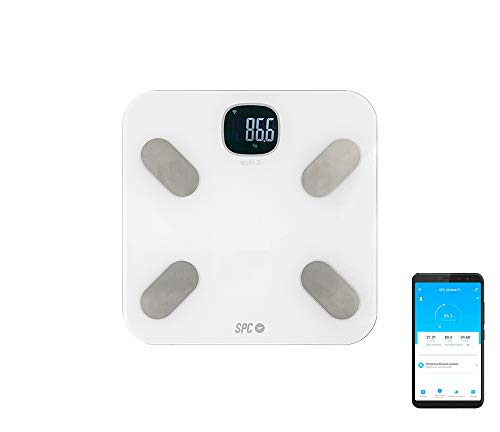 SPC Atenea Fit - Báscula de análisis aorporal inteligente Wi-Fi, para usuarios ilimitados (compatible con Amazon Alexa y Google Home) – Color Blanco