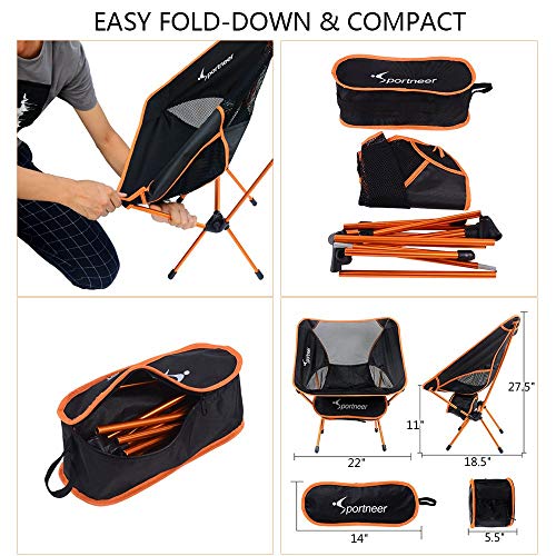 Sportneer- Silla de Camping Plegable, portátil, Ligera, Ideal para excursión/Senderismo/Picnic/Pesca/Playa/jardín, Peso de Carga: 158 kg