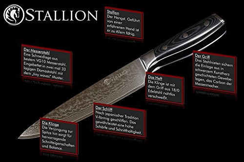 Stallion Cuchillo de Damasco Wave - 2 Cuchillos para Carne de Acero damasceno en una Elegante Caja de Regalo