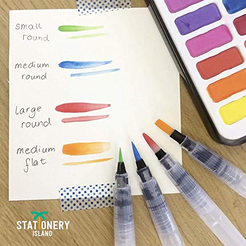 Stationery Island Pincel De Agua Pack De 6 - Puntas Mixtas. Recargables De Tinta y Pincel Acuarelable. Para Pintura De Acuarela, Mezcla De Colores y Caligrafía