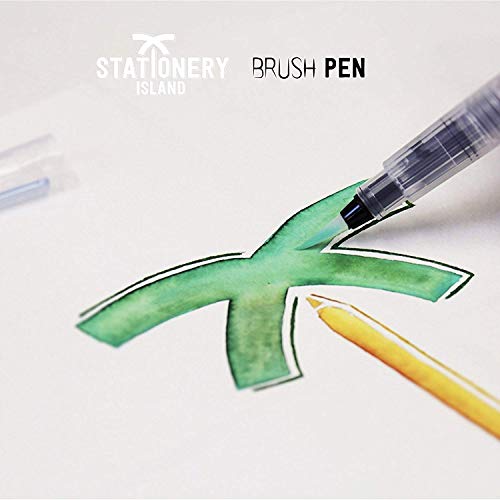 Stationery Island Pincel De Agua Pack De 6 - Puntas Mixtas. Recargables De Tinta y Pincel Acuarelable. Para Pintura De Acuarela, Mezcla De Colores y Caligrafía