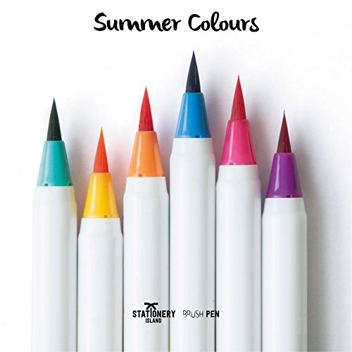 Stationery Island Rotuladores Pincel con Punta de Pincel Real – Rotuladores Acuarelables Colores Verano Pack de 6