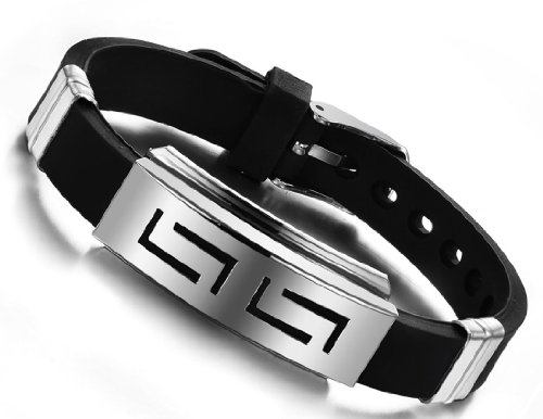 Stayoung Jewellery Forma Laberinto Hombre Acero Inoxidable Ajustable Pulsera/Brazalete, Color Negro Plateado