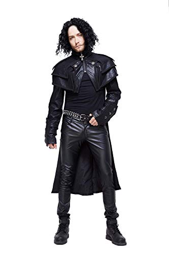 steel master Steampunk – Abrigo de Invierno para Hombre, Estilo gótico, Retro, Piel sintética, Negro, Cortavientos, con Cremallera, para Cosplay Negro S