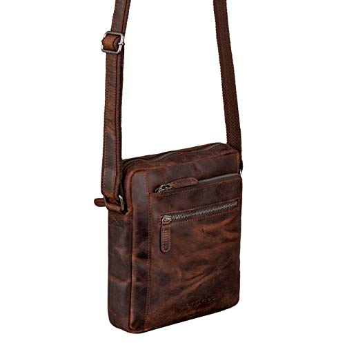 STILORD 'Bruce' Bolsos de Cuero para Hombres Bolsa Bandolera Pequeño Bolso Mensajero Caballero Hombre para iPad Tablet 9.7 Pulgadas Piel de Vaca Genuina, Color:Zamora - marrón