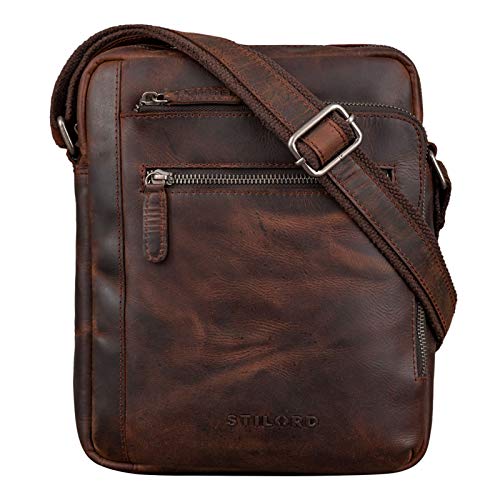 STILORD 'Bruce' Bolsos de Cuero para Hombres Bolsa Bandolera Pequeño Bolso Mensajero Caballero Hombre para iPad Tablet 9.7 Pulgadas Piel de Vaca Genuina, Color:Zamora - marrón