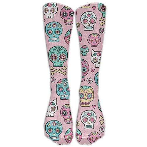 Sugar Skulls On Pink Compression Socks Foot Long Stockings Anti Fatigue Varicose Veins Socks For Men Women Supports Sport Running Cycling Football Slim Leg Travel Medical Nursing.