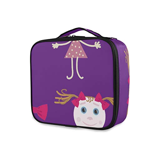 SUGARHE Las niñas pintaban el Estilo de los niños y los Lazos Rojos sobre Fondo Morado,Neceser Maquillaje,Bolsa Cosméticos Organizador Brochas Maquillaje Estuches Portátil