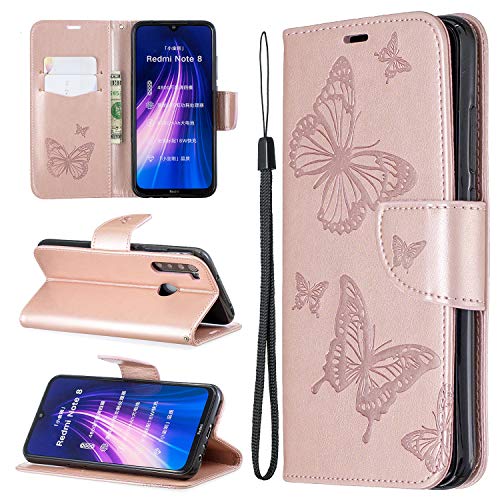 Suhctup Funda Compatible con Redmi Note 10/Note 10 Pro,Billetera Carcasa de Cuero PU con Tapa Tarjetas Libro Piel,Dibujos Mariposa Silicone TPU Cover Cierre Magnético Soporte Plegable Case,Oro Rosa