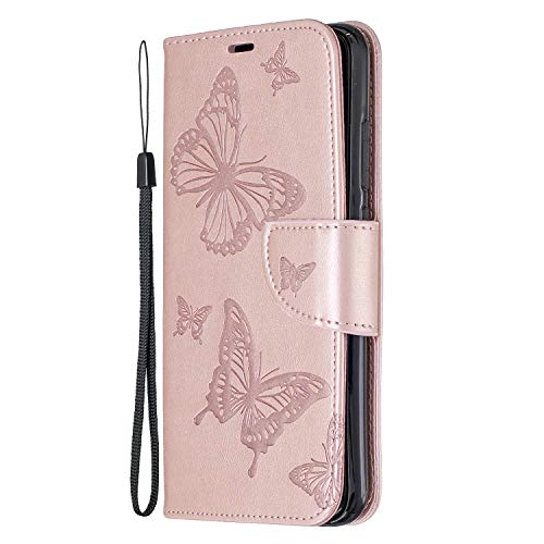 Suhctup Funda Compatible con Redmi Note 10/Note 10 Pro,Billetera Carcasa de Cuero PU con Tapa Tarjetas Libro Piel,Dibujos Mariposa Silicone TPU Cover Cierre Magnético Soporte Plegable Case,Oro Rosa