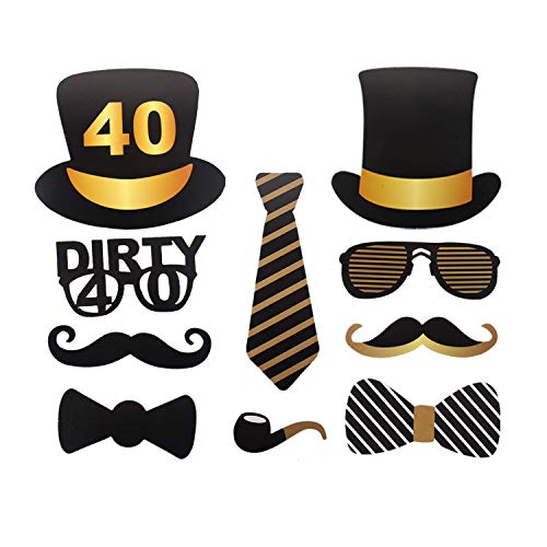 SUNPAT 40th cumpleaños Photo Booth Props para Funny Dirty 40th Birthday Birthday and Black Decorations Suministros para Fiestas, Decoraciones y favores (35 Piezas) (40 Cumpleaños)