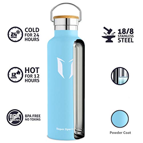 Super Sparrow Botella de Agua aislada al vacío de Acero Inoxidable, diseño de Pared Doble, Boca estándar - 750ml - Eco Friendly & BPA Gratis - para Correr, Gimnasio, Yoga, Ciclismo