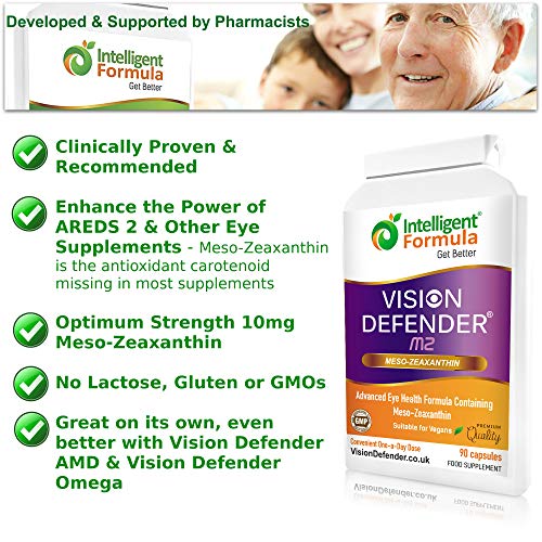 Suplemento Meso Zeaxanthin Vision Defender MZ: para los Ojos – Protege y Mejora la Salud Macular & el Cuidado de los Ojos con Meso-Zeaxantina Vegana de Alta Resistencia (90 Cápsulas/Una-diaria)