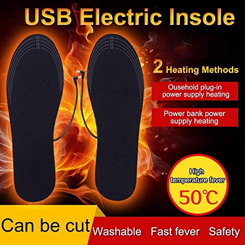 SutMsh Plantillas Calefactables para Hombres Mujeres Calentador Pies Thermosoles con Cable USB,Impermeable,Lavable,Corte LibreIdeal para Aire Libre Invierno Senderismo Camping Esquí Pesca (40-44)