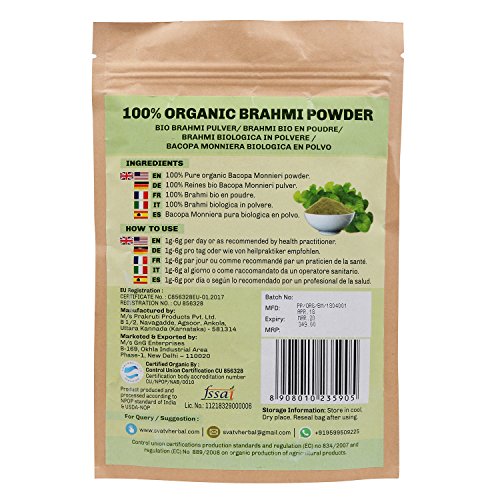 SVATV Brahmi Powder (Bacopa Monnieri) 1/2 LB, 08 oz, 227g USDA certificado