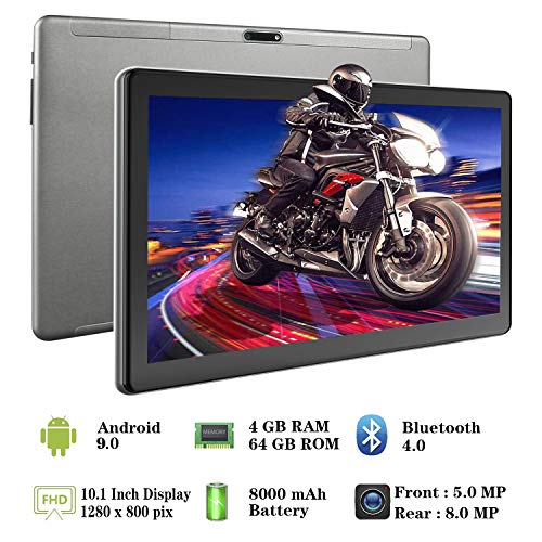 Tablet 10 Pulgadas Full HD Android 9.0 Tablet GOODTEL G3 Quad-Core, RAM de 4GB, ROM de 64GB, Dual SIM Cámara Dual 8000mAh Batería Bluetooth WiFi, Fundas Cuero, Auriculares, Cargadores - Gris