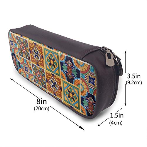 Talavera Azulejos mexicanos Moda lindo Retro Estudiante Pluma Estuche para lápices Monedero Bolsa para llaves Cosméticos Viajes Organizador de almacenamiento multifunción