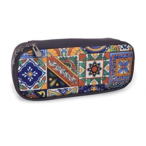 Talavera Azulejos mexicanos Moda lindo Retro Estudiante Pluma Estuche para lápices Monedero Bolsa para llaves Cosméticos Viajes Organizador de almacenamiento multifunción