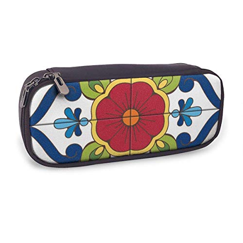 Talavera Azulejos mexicanos Moda lindo Retro Estudiante Pluma Estuche para lápices Monedero Bolsa para llaves Cosméticos Viajes Organizador de almacenamiento multifunción