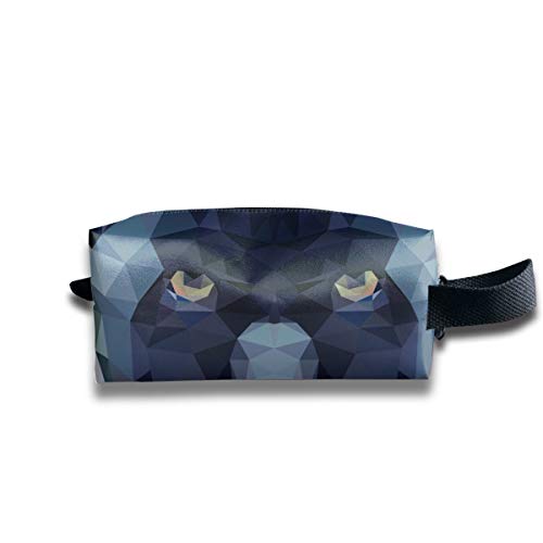 Tamaño de viaje Bolsa de cosméticos Pantera negra Cabeza de maquillaje Low Poly Organizador Bolsa de cosméticos de arte cuadrado Bolsa de gran capacidad con cremallera para mujeres y niñas Uso diario