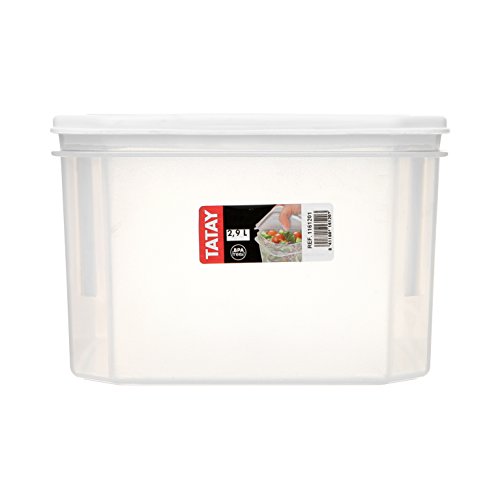 TATAY 1161201 - Contenedor de alimentos hermético cuadrado con tapa flexible a presión blanca, libre de BpA, 2,9 litros de capacidad, 18,5 x 18,5 x 12,2