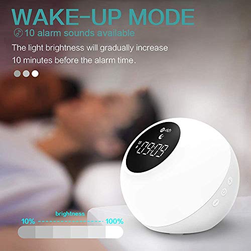 Te-Rich Luz Despertador Recargable para niños con altavoces Bluetooth,Wake up light portátil con Control Táctil,Snooze,7 Colores,6 Sonidos Hipnóticos,2 Modos de iluminación para fiestas/cumpleaños